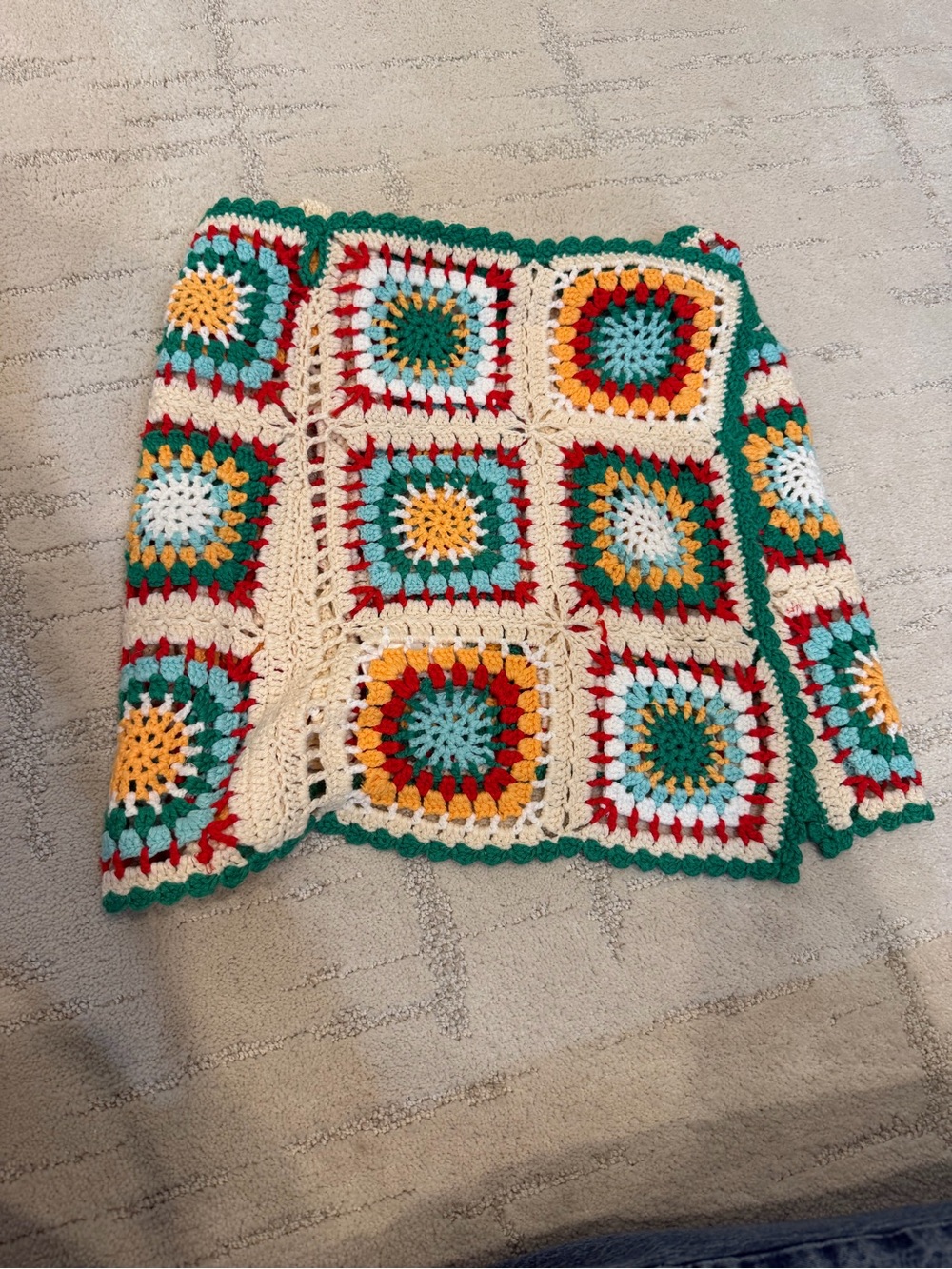 Crochet tieSkirt - Cream, Teal, Mustard & Red